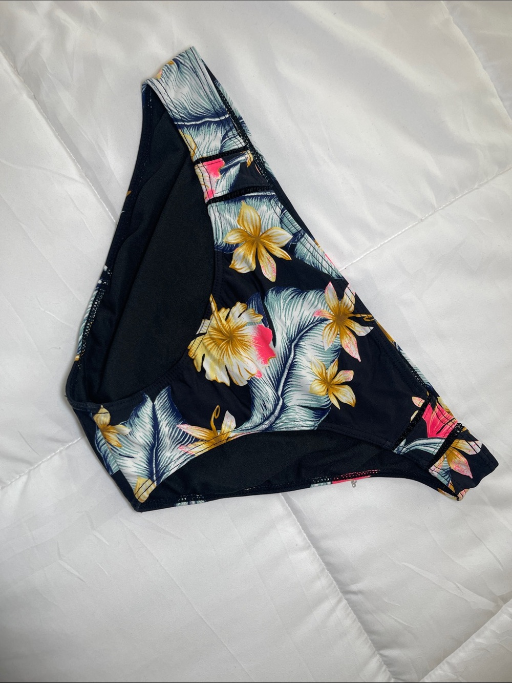 Roxy Black Bikini Bottom with Yellow & Pink Floral Print